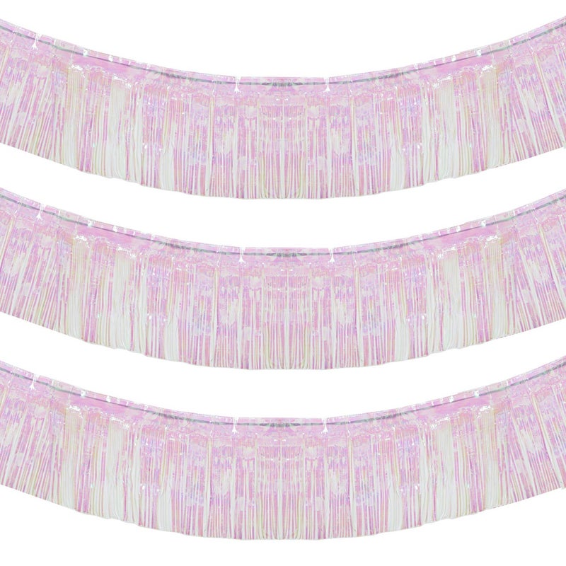 Blukey 10 Feet by 15 Inch Iridescent White Foil Fringe Garland  Pack of 3  Metallic Tinsel Banner  Ideal for Parade Floats Bridal Shower Wedding Birthday Christmas  Wall Hanging Drapes 3