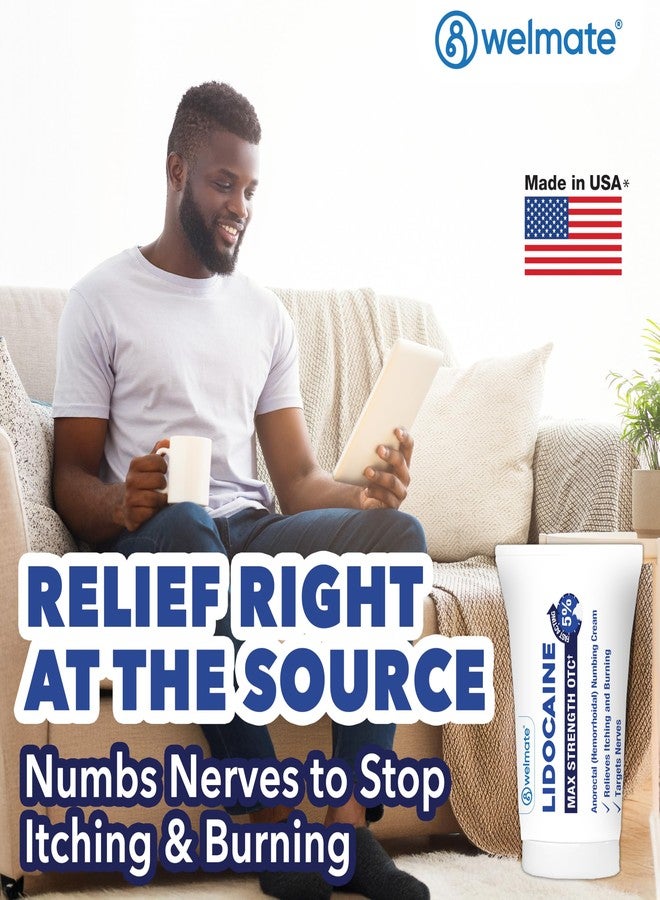 WELMATE 5% Lidocaine Cream for Hemorrhoids – Fast-Acting Lidocaine Numbing Cream & Topical Analgesic Cream for Anorectal Itch Relief, Unscented, Child Resistant Packaging 2 oz (60g) - Image 4