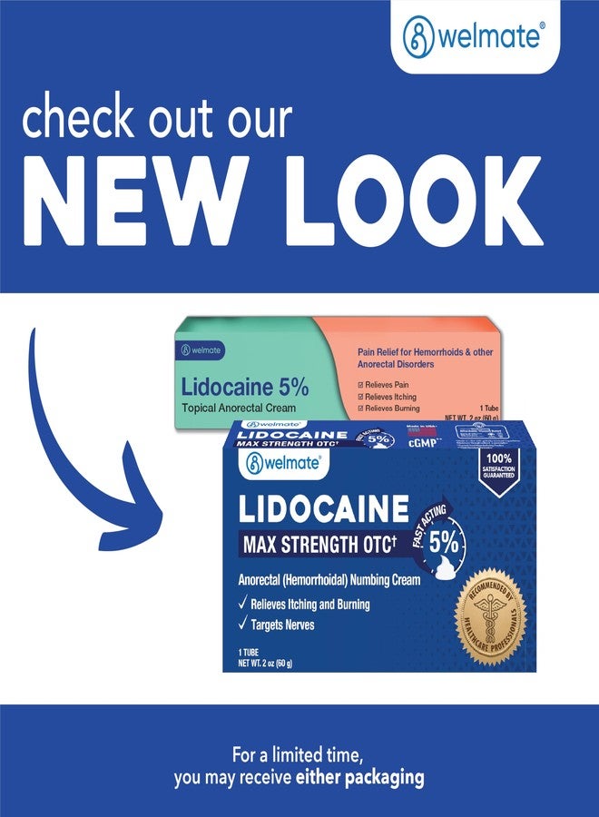 WELMATE 5% Lidocaine Cream for Hemorrhoids – Fast-Acting Lidocaine Numbing Cream & Topical Analgesic Cream for Anorectal Itch Relief, Unscented, Child Resistant Packaging 2 oz (60g) - Image 2
