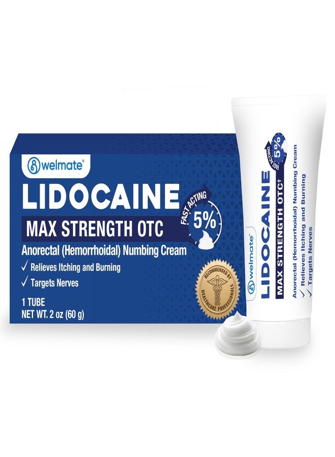WELMATE 5% Lidocaine Cream for Hemorrhoids – Fast-Acting Lidocaine Numbing Cream & Topical Analgesic Cream for Anorectal Itch Relief, Unscented, Child Resistant Packaging 2 oz (60g) - Image 1