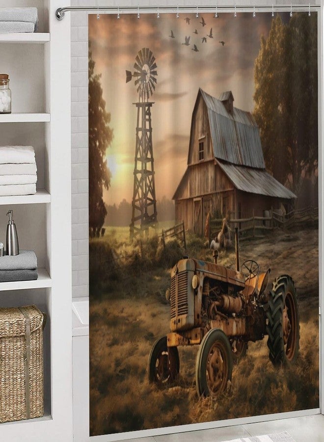 FBMLBRB 4 Pcs Vintage Watercolor Old Tractor Shower Curtain 12 Hooks, Oil Painting Western Farmhouse Harvest Farm Sunflower Tractor Bathroom Set Shower Mat Shower Curtain Rug - Image 5