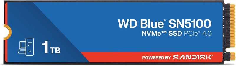 1 تيرابايت WD Blue SN5100 NVMe SSD - M.2 2280, PCIe Gen 4.0, قرص الحالة الصلبة الداخلي - سرعة القراءة تصل إلى 7,100 ميجابايت/ثانية, ترقية التخزين لأجهزة الكمبيوتر/اللابتوب - WDS100T5B0E - Image 1