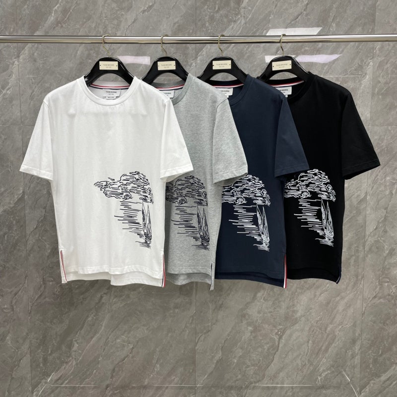 Tide Brand 24 Early Spring New Tb Classic Scenery Sailing Embroidery Men'S And Women'S Round Neck Short Sleeve T-Shirt - Image 2