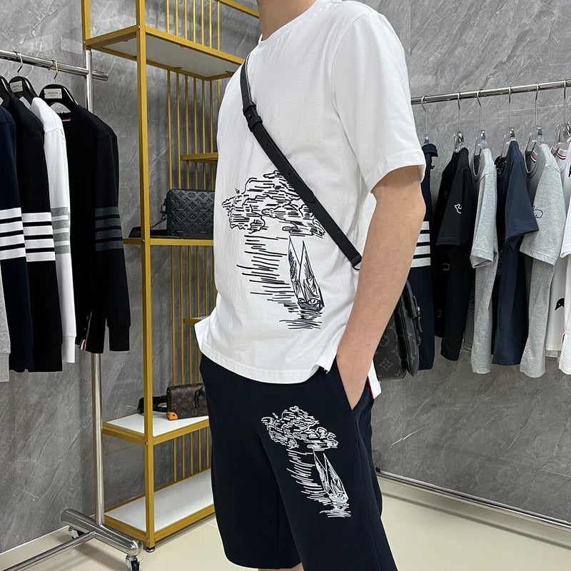 Tide Brand 24 Early Spring New Tb Classic Scenery Sailing Embroidery Men'S And Women'S Round Neck Short Sleeve T-Shirt - Image 5