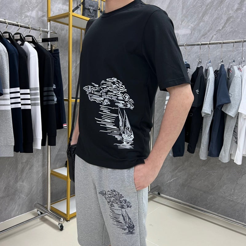 Tide Brand 24 Early Spring New Tb Classic Scenery Sailing Embroidery Men'S And Women'S Round Neck Short Sleeve T-Shirt - Image 4
