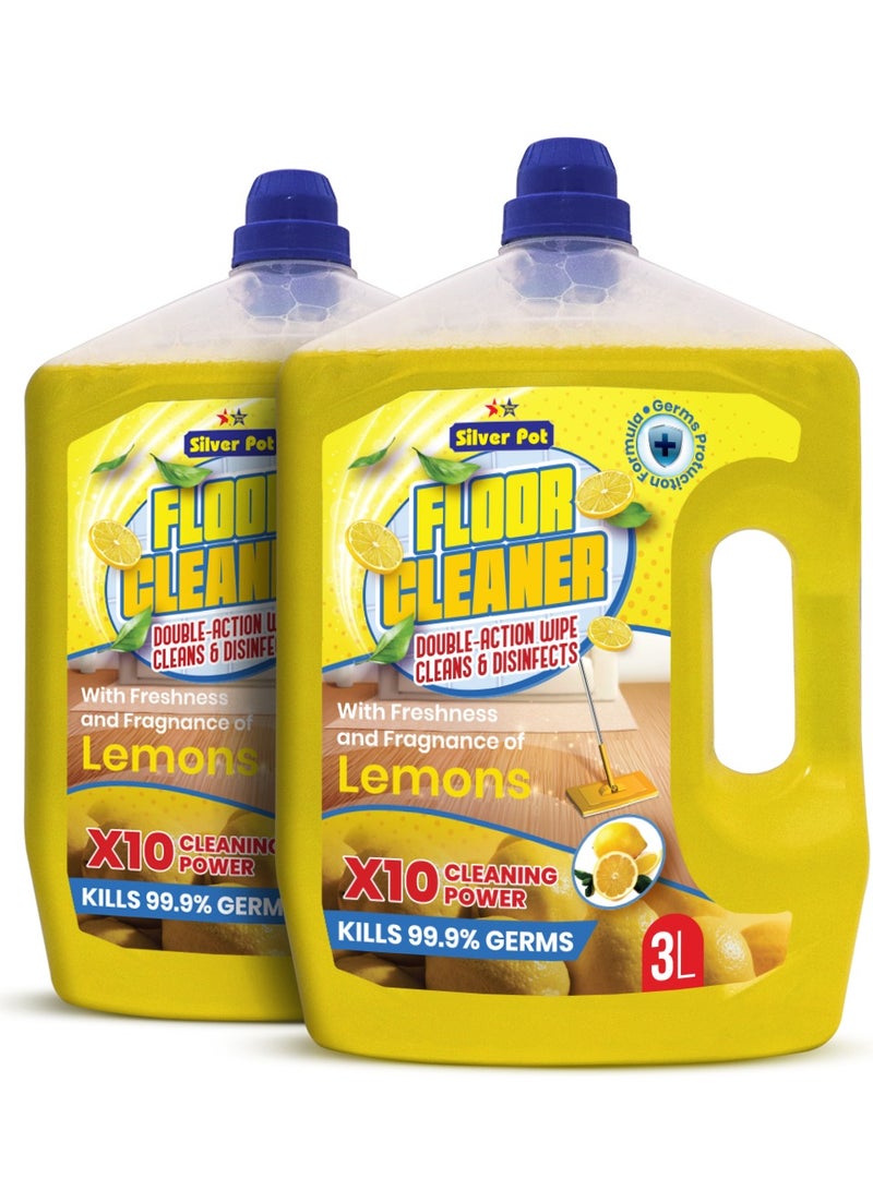 Silver Pot Lemon Floor Cleaner Liquid – Twin Pack (2x3L) Antibacterial Surface Cleaning Solution with Refreshing Lemon Scent for Tiles, Marble, Wood, and Laminate Floors - Image 1