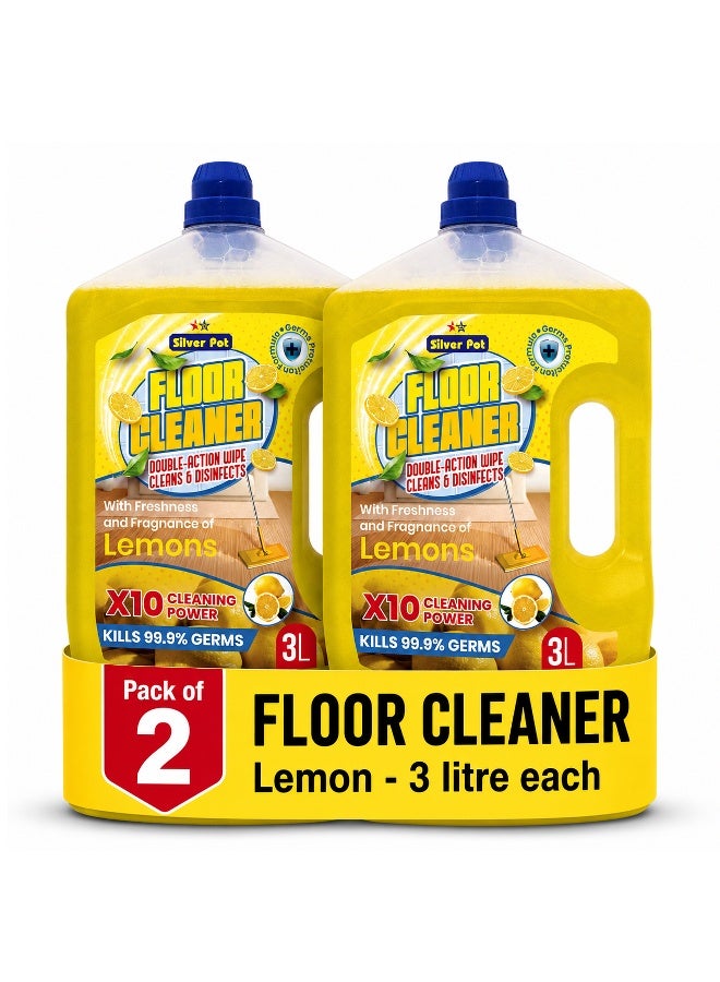 Silver Pot Lemon Floor Cleaner Liquid – Twin Pack (2x3L) Antibacterial Surface Cleaning Solution with Refreshing Lemon Scent for Tiles, Marble, Wood, and Laminate Floors - Image 1