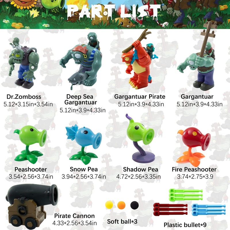Maikerry مجموعة ألعاب مايكيري من النباتات والزومبي 9 قطع تماثيل PVZ - هدايا رائعة لعيد الميلاد للأولاد والبنات - مع خريطة ساحة معركة مقاومة للماء - Image 2