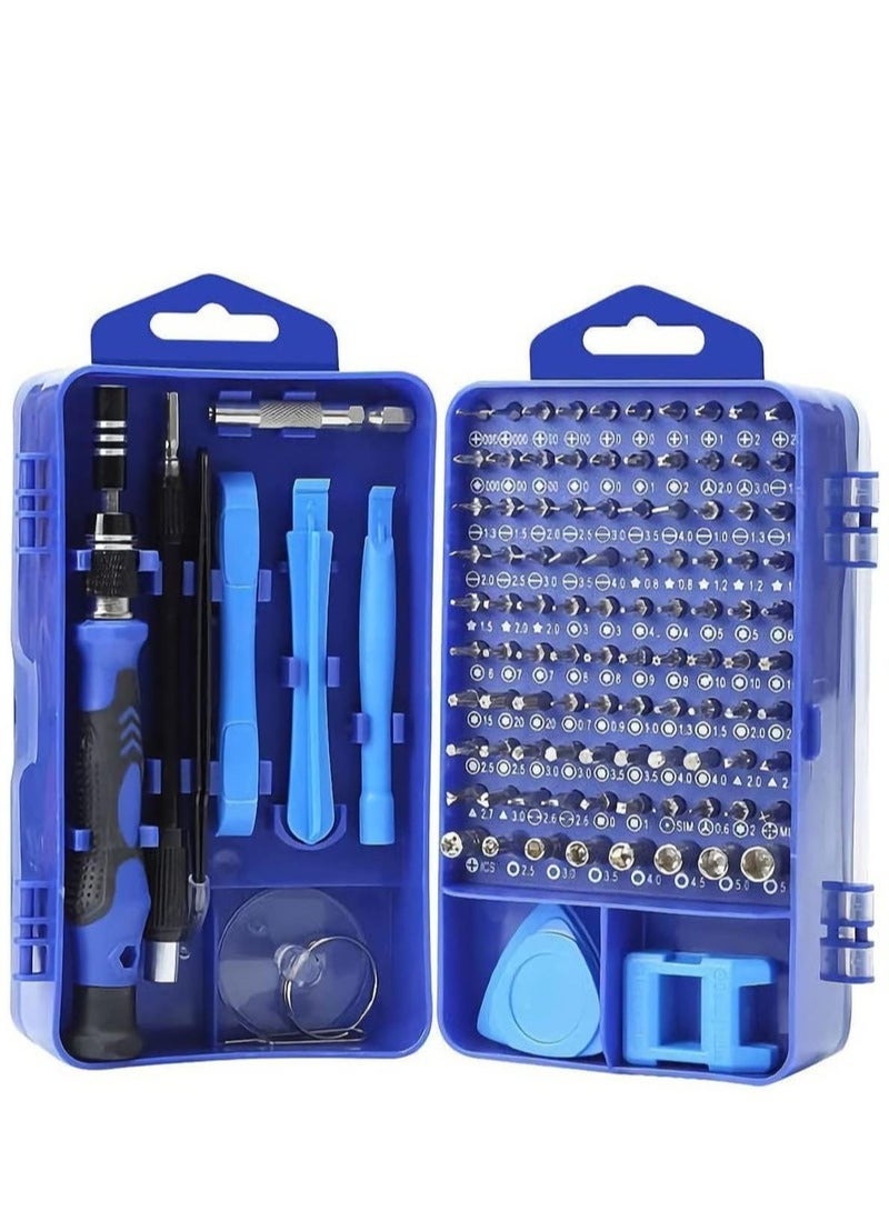 مجموعة مفكات دقيقة 115 في 1 مجموعة أدوات إصلاح مع مجموعة أدوات تشغيل مغناطيسية، مجموعة مفكات براغي دقيقة للإلكترونيات مع حقيبة محمولة لإصلاح الكمبيوتر، والهاتف الخلوي، والكمبيوتر الشخصي، والآيفون، والأجهزة اللوحية (أزرق) - Image 1