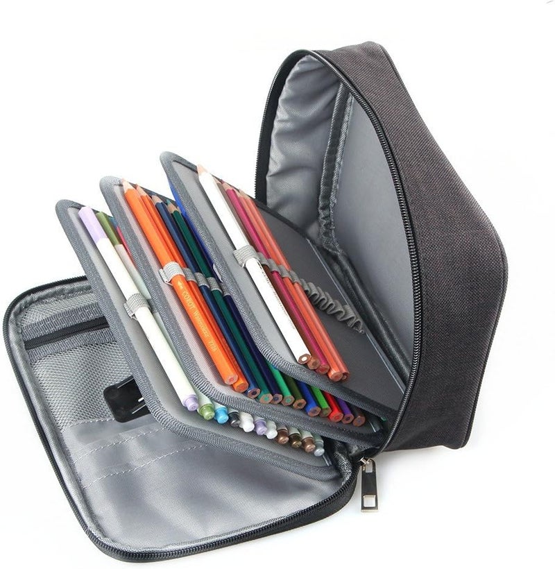 3 Layer Large Capacity Pencil Case 72 Slots Zipper Pen Holder Multi Functional Storage Pouch for Drawing Painting Art Supplies (Black) - Image 2