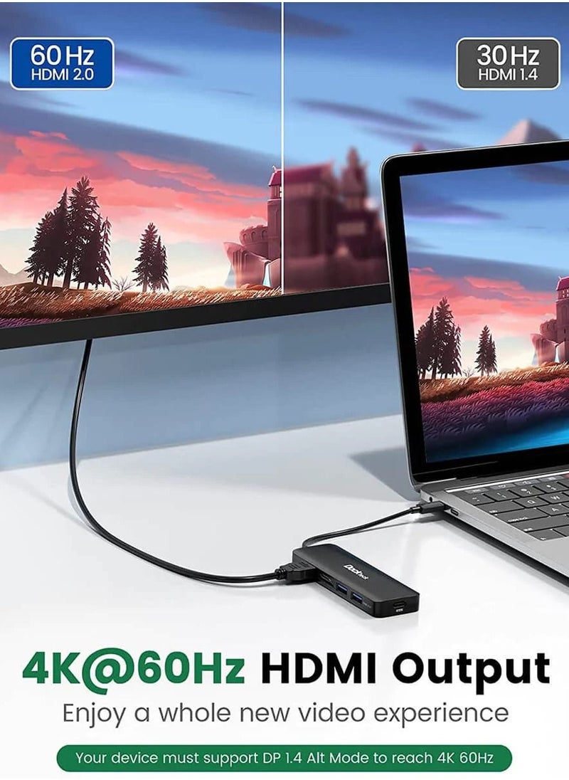 USB C Hub HDMI PD Adapter, Dockteck 6-in-1 Type C Hub with 4K 60Hz, 100W PD, SD & microSD Card Reader, 2 USB 3.0 Data 5Gbps, USB-C Adapter for for MacBook Air / Pro, Surface Pro 7 / 8, XPS and More