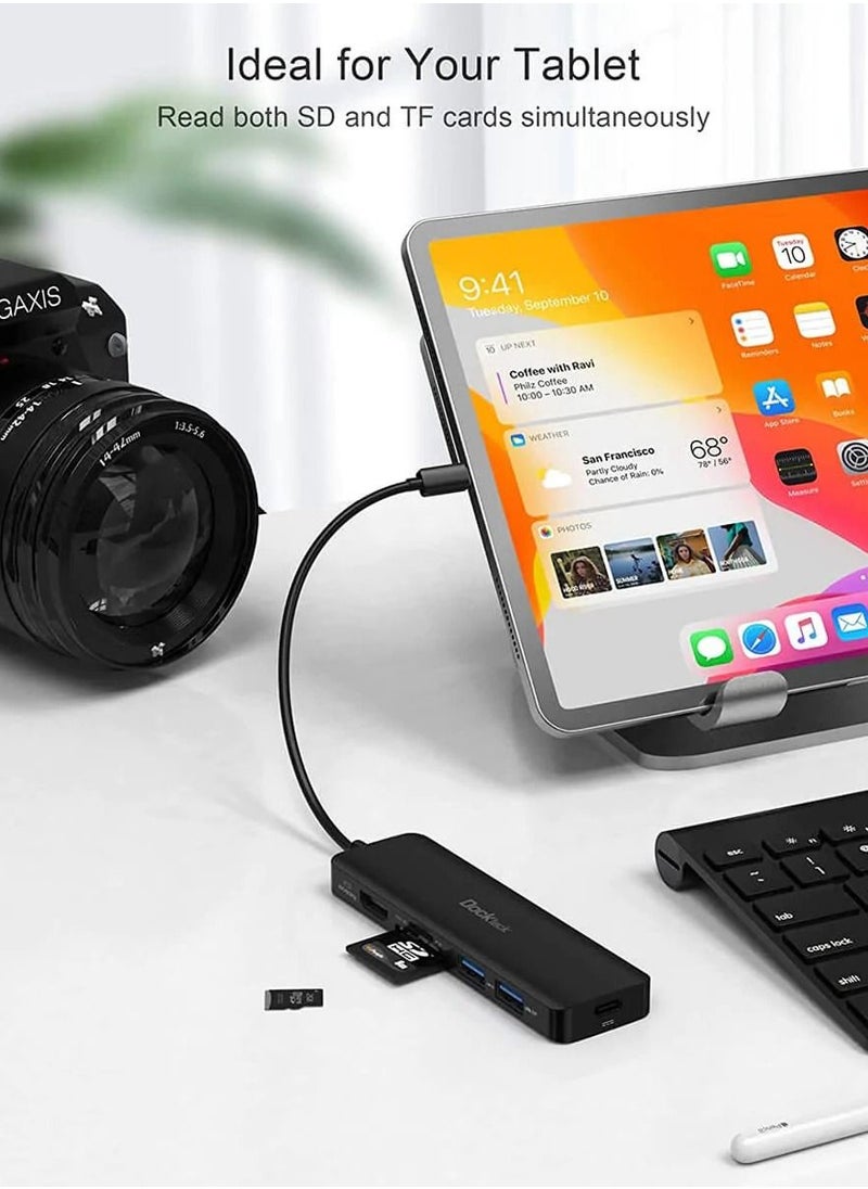 USB C Hub HDMI PD Adapter, Dockteck 6-in-1 Type C Hub with 4K 60Hz, 100W PD, SD & microSD Card Reader, 2 USB 3.0 Data 5Gbps, USB-C Adapter for for MacBook Air / Pro, Surface Pro 7 / 8, XPS and More