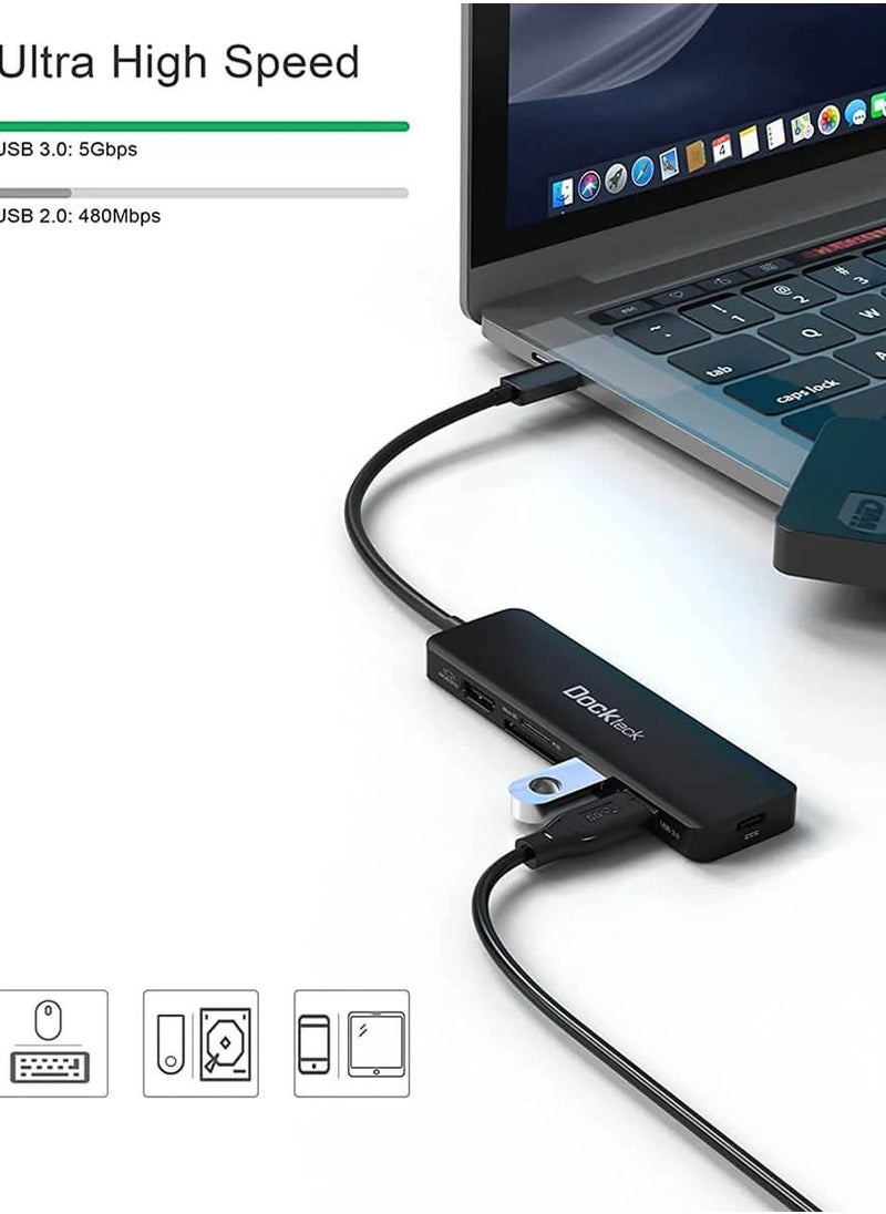 USB C Hub HDMI PD Adapter, Dockteck 6-in-1 Type C Hub with 4K 60Hz, 100W PD, SD & microSD Card Reader, 2 USB 3.0 Data 5Gbps, USB-C Adapter for for MacBook Air / Pro, Surface Pro 7 / 8, XPS and More