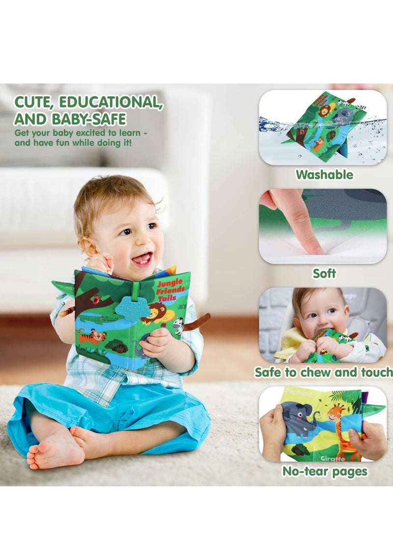 Interactive Soft Cloth Educational Baby Book with Animal Tail for Toddler - Teething Toy and Sensory Gift for Newborns. Jungle Friends Theme for 6-12 Months. - Image 3
