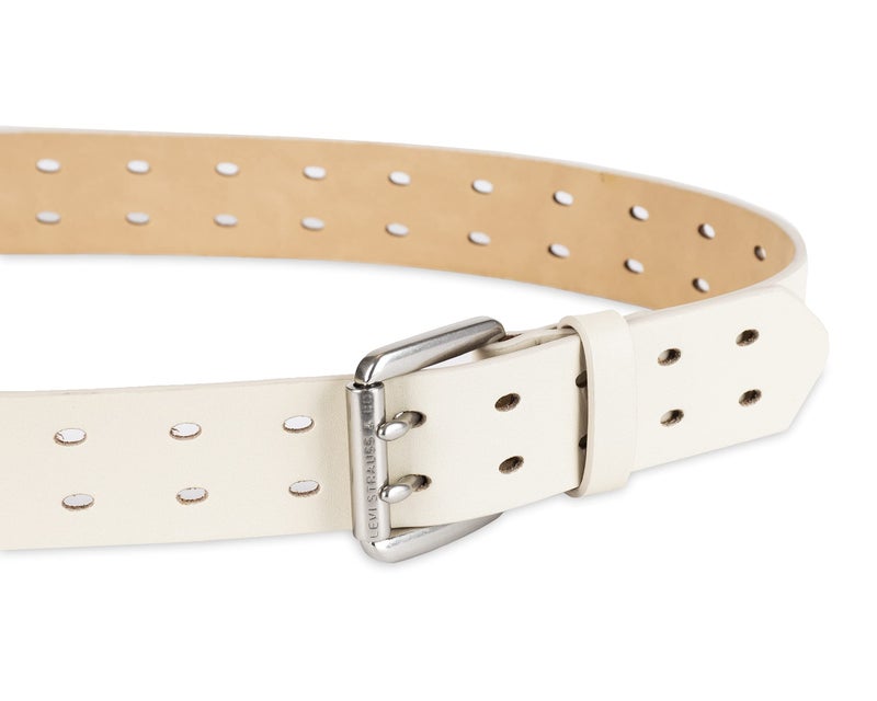 Levi's Women's Fully Adjustable Peforated Belt with Double Prong Buckle, Ivory, Medium - Image 3