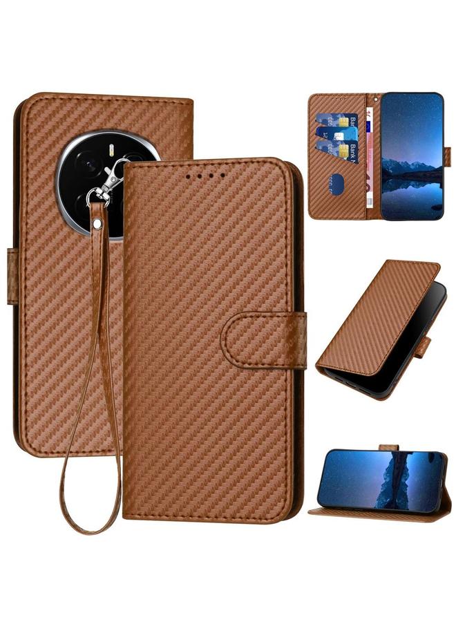 Zaboon Case For Honor Magic7 Pro YX0070 Carbon Fiber Buckle Leather Phone Case with Lanyard - Image 1