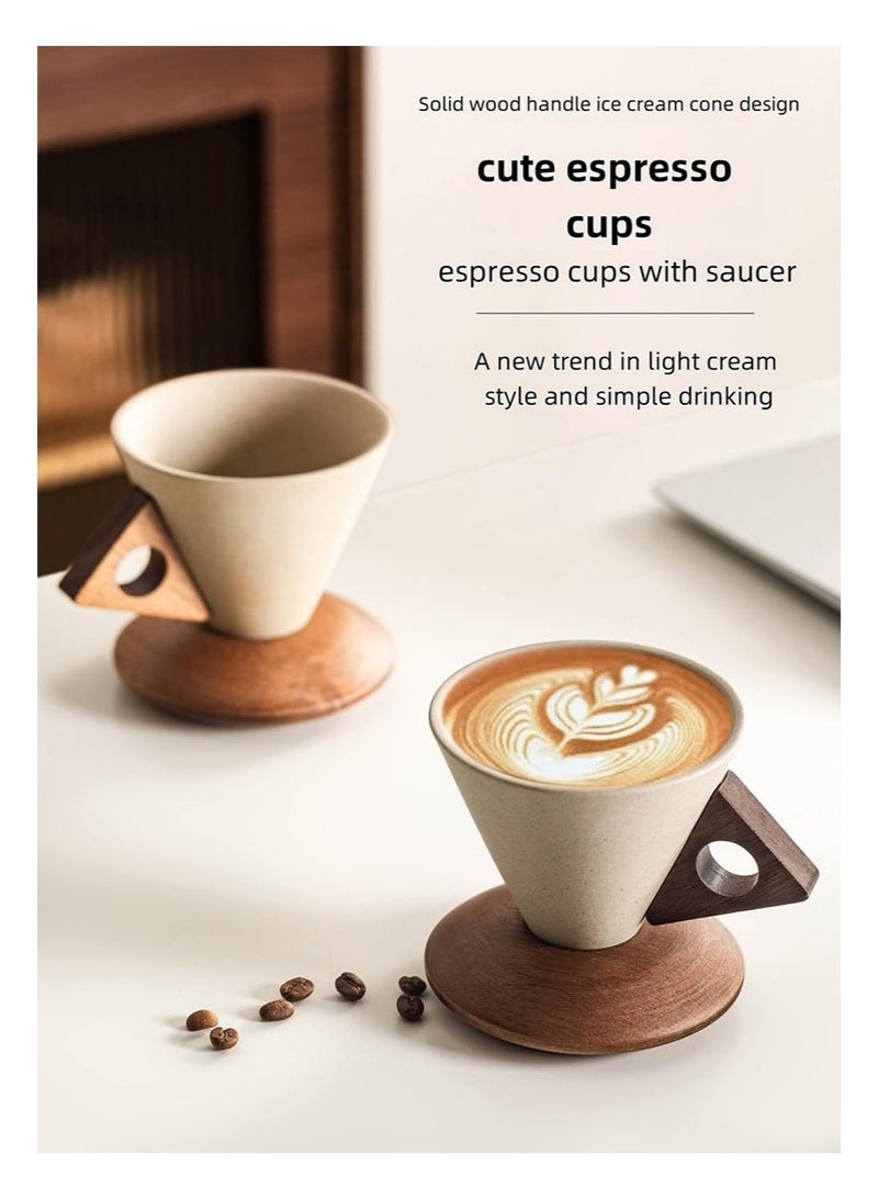 Aikanbo 250ml Retro Ceramic Coffee Mug，Creative Cone Coffee Cup Set for Women Elegant Small，Solid Wood Handle And Coaster，Suitable for Home，Restaurant，Party and Office Use - Image 5