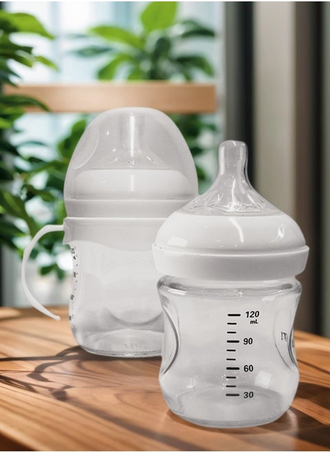 High Borosilicate Glass Baby Bottle for 6+ Months - Natural Feel, Anti-Colic, Breastfeeding-like Nipple, Clear Scale, BPA-Free, Leak-Proof, 360° Tilt-Proof, Easy to Clean, Durable & Safe for Babies