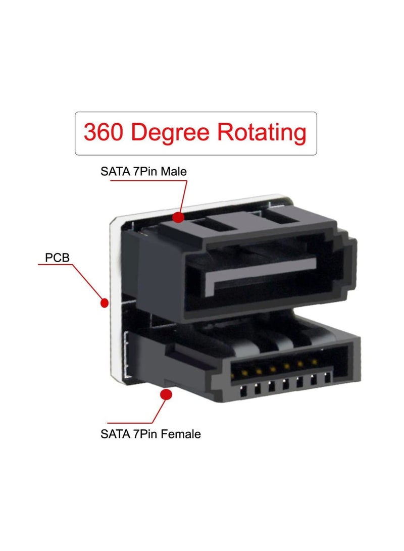 SYOSI Single SATA 7Pin Female to Male Angled Adapter with 360° rotation, ideal for SSD, HDD, desktop, motherboard installation in tight spaces. Durable cable adapter for reliable data transfer (Black) - Image 3