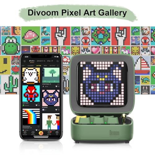 Divoom Ditoo Retro Pixel Art Bluetooth Speaker, Custom Pixel Screen Desk/Bedside Clock with White Noise & Gentle Alarm, Mini Speaker with Games, USB-C and App Control (Green) - Image 4