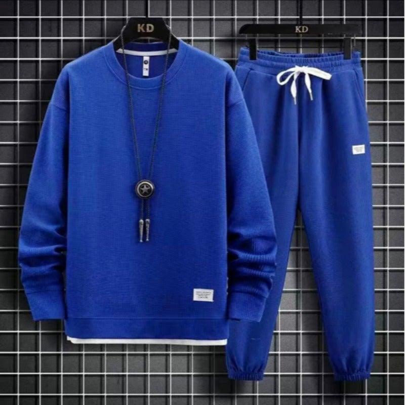 Loose Long Sleeve round Neck Sweatshirt Set Sporty Casual Pure Color Autumn Winter Fashion Hong Kong Style Knitted Polyester Set [brown]]  - Image 2