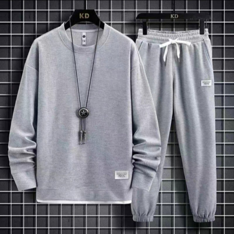 Loose Long Sleeve round Neck Sweatshirt Set Sporty Casual Pure Color Autumn Winter Fashion Hong Kong Style Knitted Polyester Set [brown]]  - Image 4