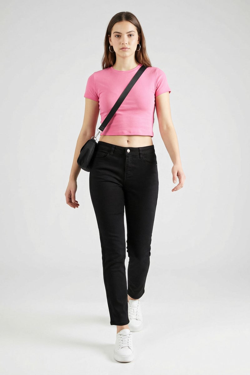 promod Women Regular Fit Solid Stretchable Jeans, Black - Image 1