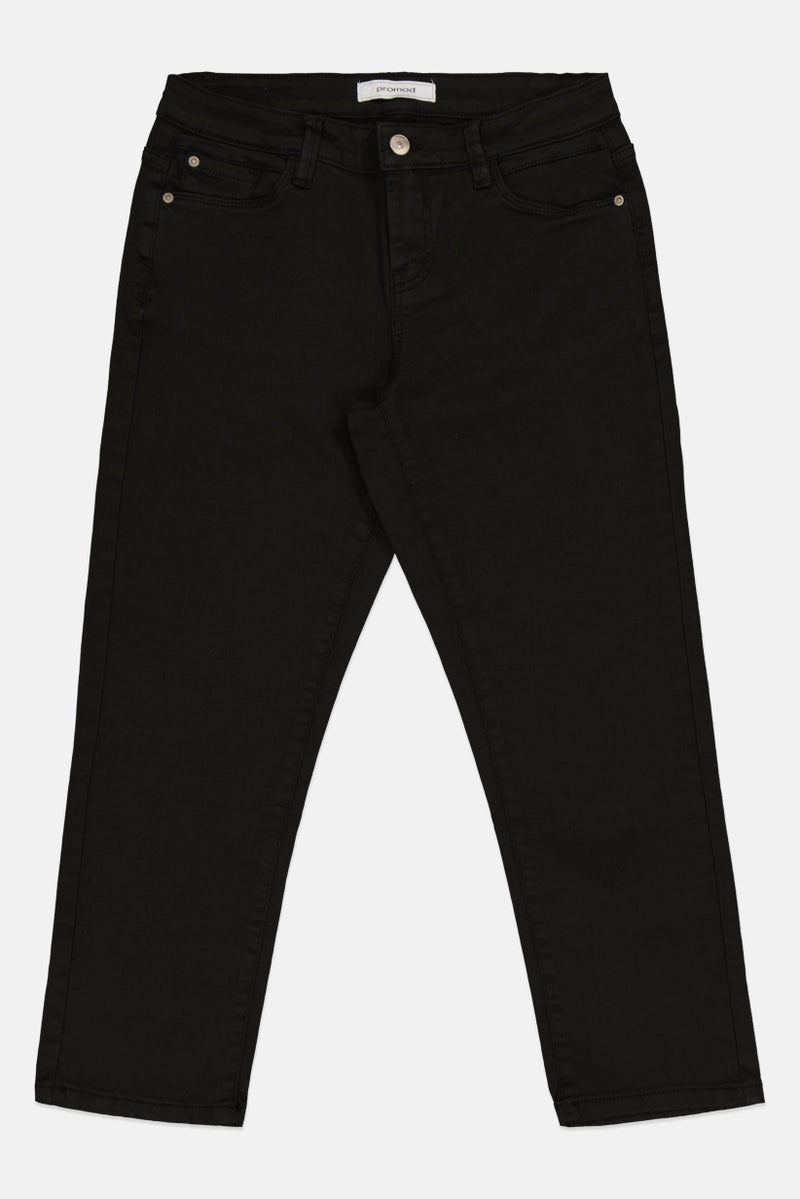 promod Women Regular Fit Solid Stretchable Jeans, Black - Image 2