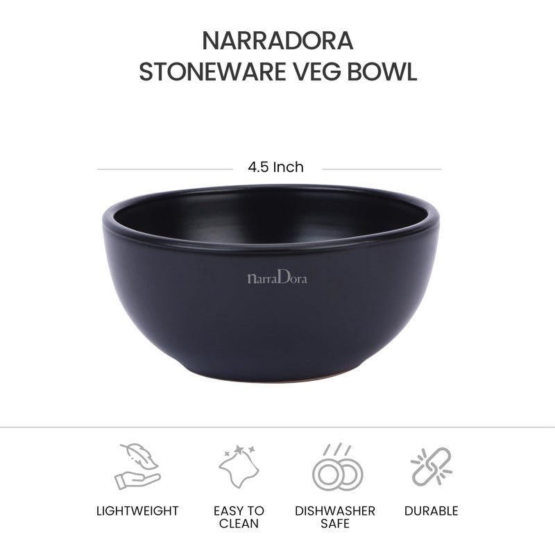 NARRADORA Sango Coupe Stoneware Set | 4 Pcs Veg Bowl | Premium Crockery Perfect for Gifiting | Lead & Cadmium Free, Mircowave & Dishwasher Safe | Stoneware | Matt Finish | Black - Image 3