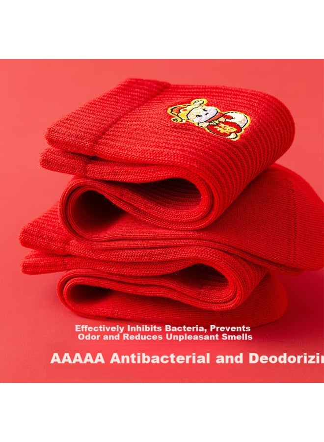 Montagut Mengtejiao Zodiac Year Bright Red Socks For Men And Women, 100% Pure Cotton, Snake Year Couple Wedding Festive Mid-calf Socks For Chinese New Year And Valentine's Day - Image 3