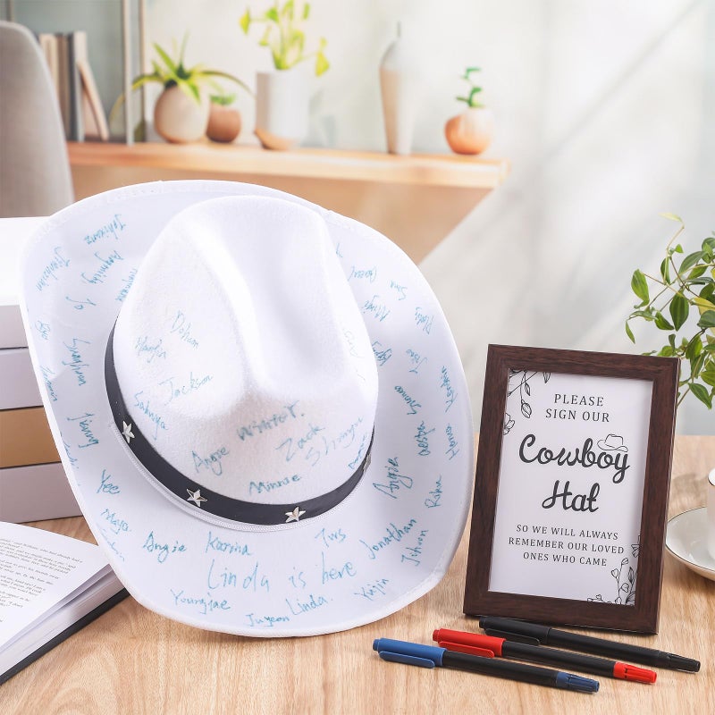 Chicingyou 6 Pcs Cowboy Hat Baby Shower Guest Book Alternatives with Pen Western Cowboy Baby Shower Guestbook Decorations for Wedding Bridal Showers Birthday Western Party Decorations - Image 3