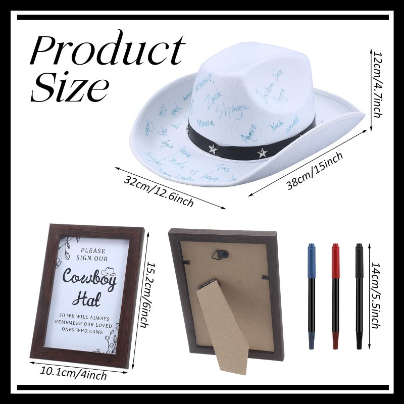 Chicingyou 6 Pcs Cowboy Hat Baby Shower Guest Book Alternatives with Pen Western Cowboy Baby Shower Guestbook Decorations for Wedding Bridal Showers Birthday Western Party Decorations - Image 2