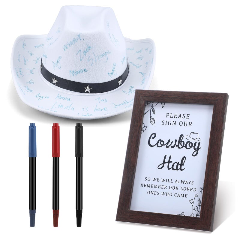 Chicingyou 6 Pcs Cowboy Hat Baby Shower Guest Book Alternatives with Pen Western Cowboy Baby Shower Guestbook Decorations for Wedding Bridal Showers Birthday Western Party Decorations - Image 1