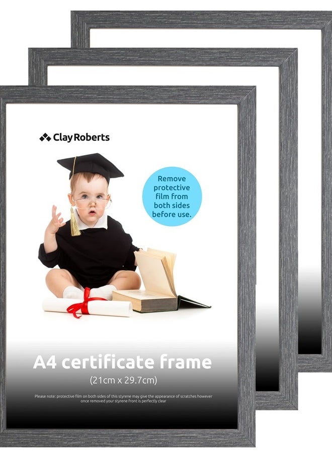 Clay Roberts - A4 Frame, Photo Frame, Dark Grey A4, Pack of 3, Picture Frame, Certificate Frame, Art Print Poster Frame, Freestanding and Wall Mountable, 21cm x 29.7cm Picture Frame Set - Image 1