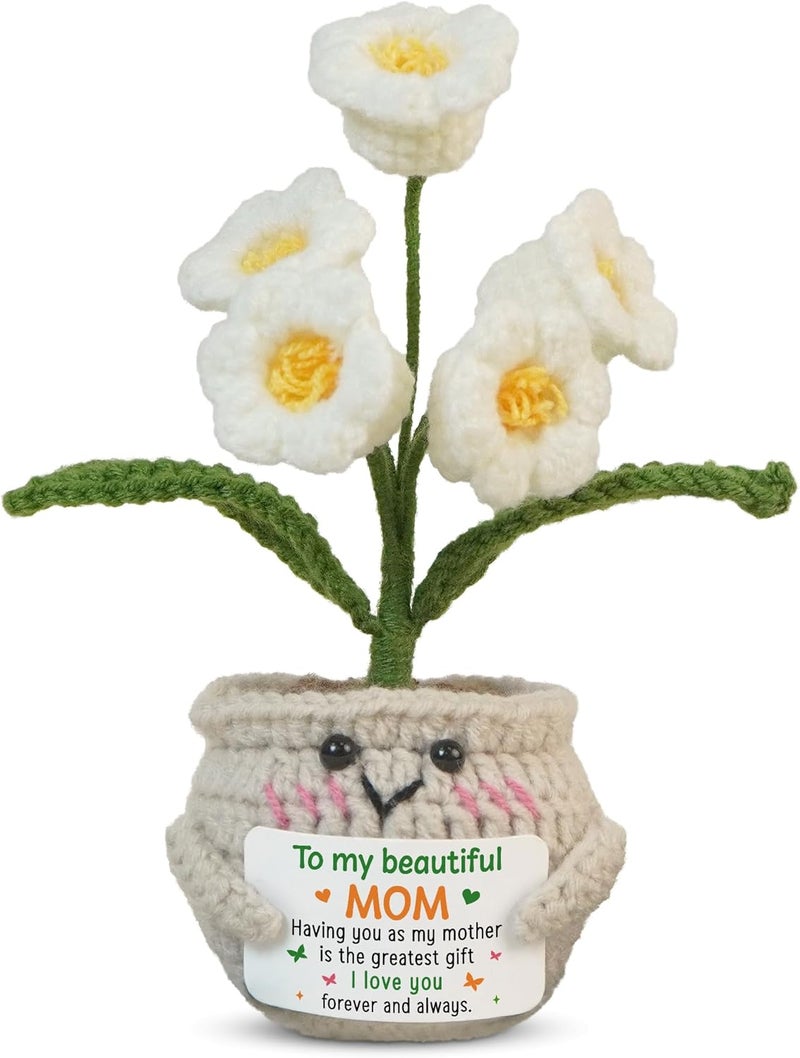 OASSIE Christmas Birthday Gifts for Mom from Daughter Son - Positive Crochet Lily Flower with Card - I Love You Birthday Inspirational Gifts for Mother Mama Mother in Law, Stocking Stuffers for Women - Image 1