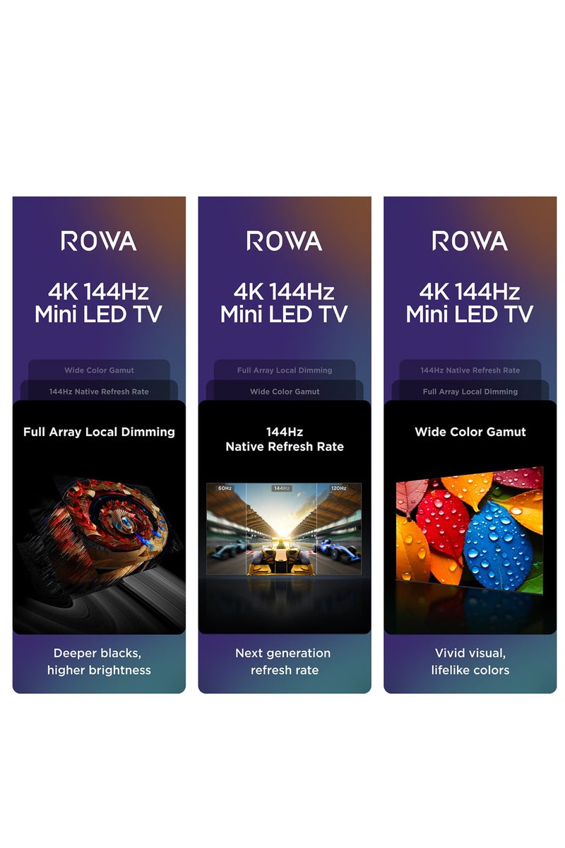 ROWA 65R85 Television 65 Inch Smart TV 4K Mini LED Colorful Quantum Crystal HDR 10+ Gaming Google TV, 144Hz Native Refresh Rate, MEMC,Dolby Atmos, Game Master (2025 Model) - Image 4