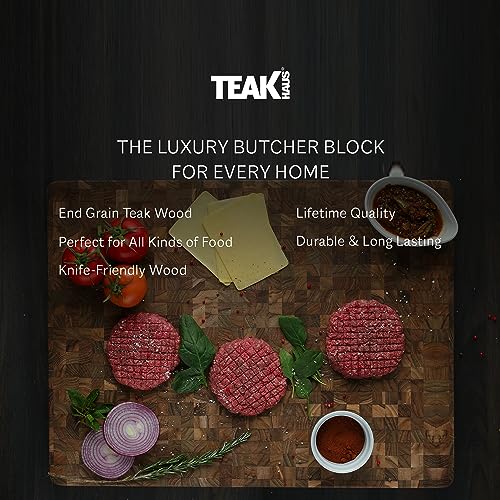 Teakhaus لوح تقطيع خشب تيكهاوس - لوح تقطيع خشبي كبير جداً - خشب تيك من حبيبات النهاية - صديق للسكاكين - معتمد من FSC - Image 4