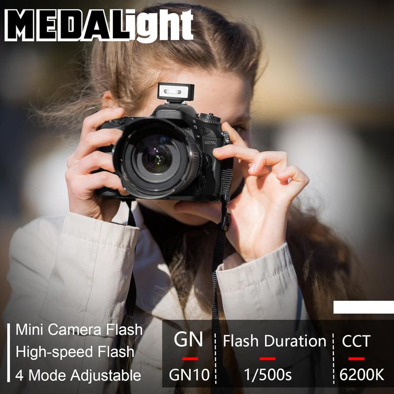 ميدالايت F1 فلاش كاميرا صغير فلاش سرعة للكاميرا لـ Ricoh (GR3/GR3X، إلخ.) Nikon/Canon/Fuji، كاميرات الأفلام الرقمية، فلاش حذاء ساخن صغير لكاميرا DSLR (غير متوافق مع Sony ZV-1F. - Image 3