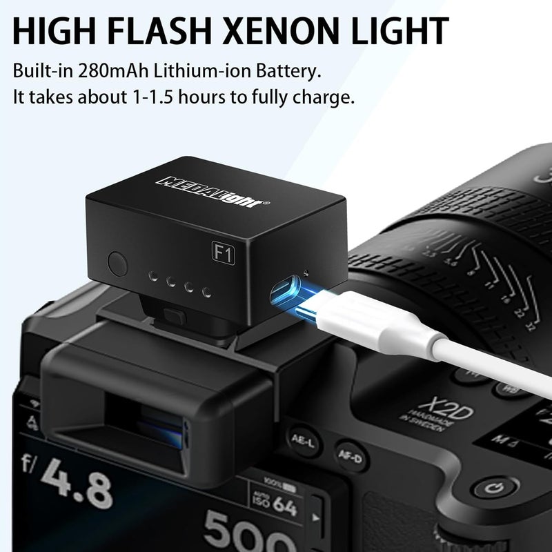 ميدالايت F1 فلاش كاميرا صغير فلاش سرعة للكاميرا لـ Ricoh (GR3/GR3X، إلخ.) Nikon/Canon/Fuji، كاميرات الأفلام الرقمية، فلاش حذاء ساخن صغير لكاميرا DSLR (غير متوافق مع Sony ZV-1F. - Image 4