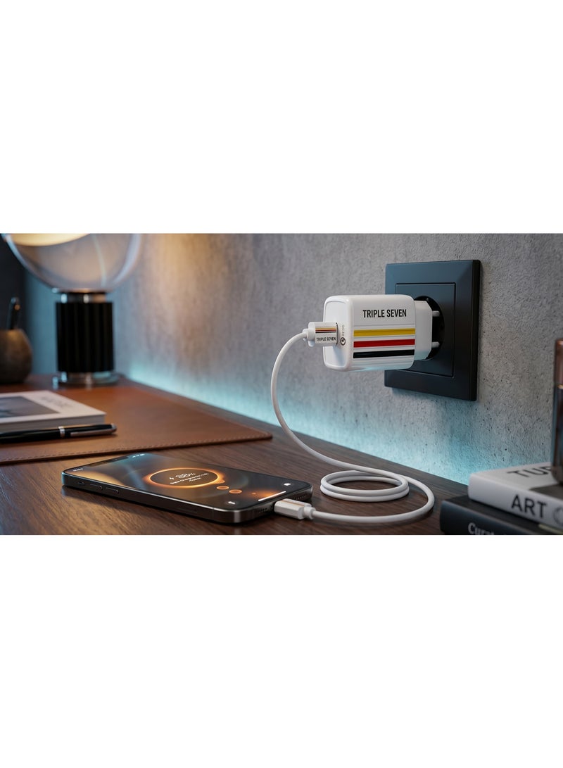777 شاحن Triple Seven T7-218 – شحن فائق السرعة 30W QC3.0 – كابل Type-C مرفق – حماية من الشحن الزائد – لون أبيض - Image 2