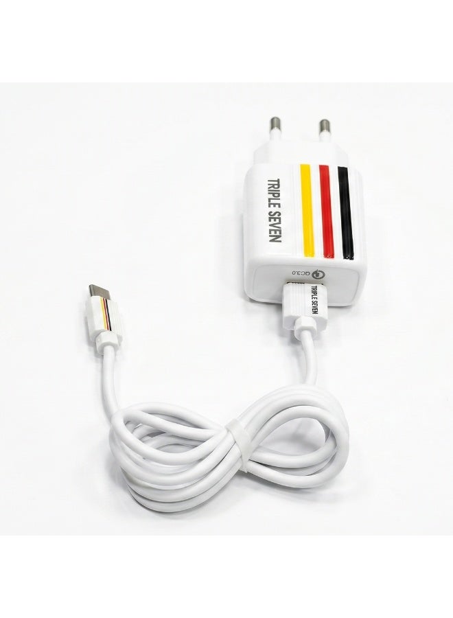 777 شاحن Triple Seven T7-218 – شحن فائق السرعة 30W QC3.0 – كابل Type-C مرفق – حماية من الشحن الزائد – لون أبيض - Image 5