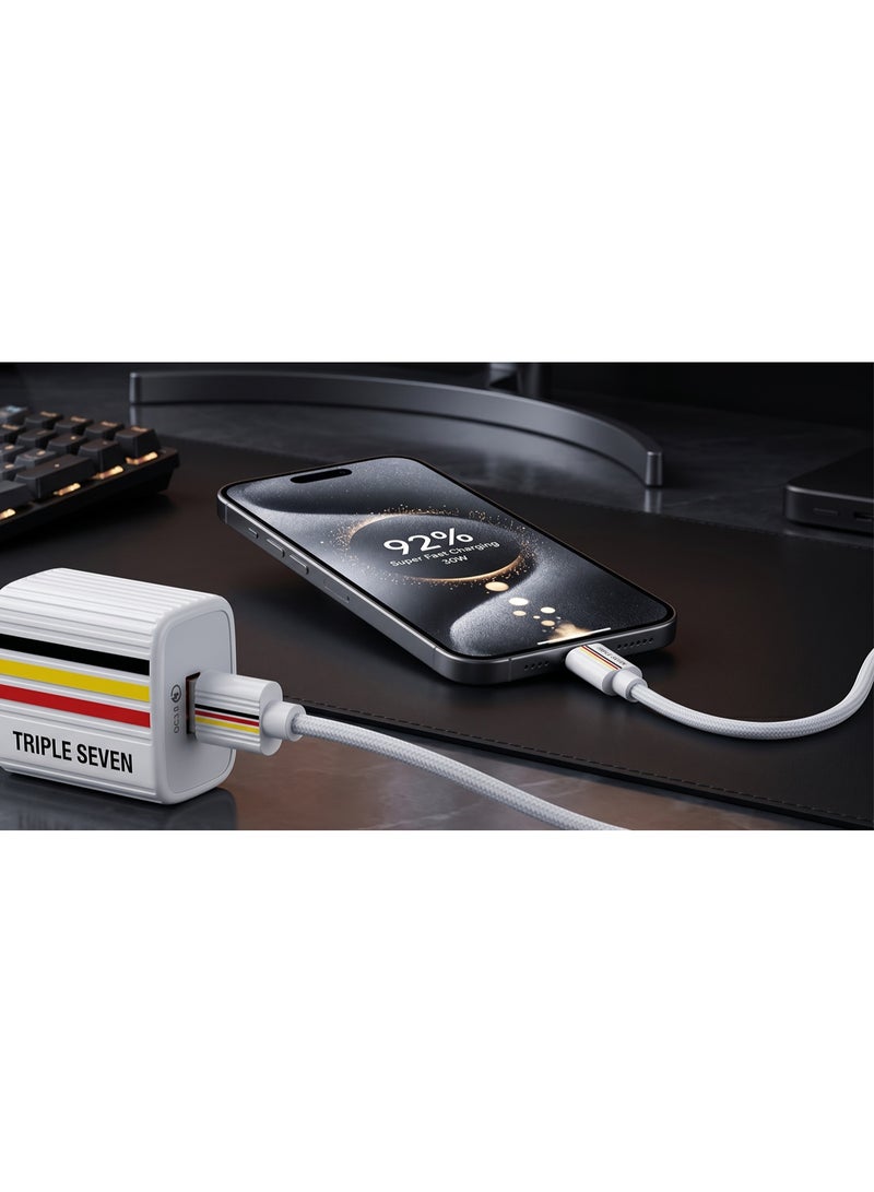 777 شاحن Triple Seven T7-218 – شحن فائق السرعة 30W QC3.0 – كابل Type-C مرفق – حماية من الشحن الزائد – لون أبيض - Image 4
