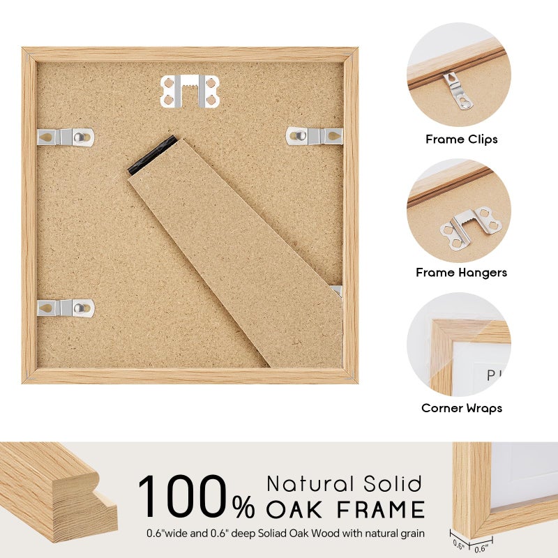 puthiac 4x4 Solid Oak Wood Picture Frame, Fits 3x3 with Mat or 4x4 Without Mat, Wall or Tabletop Display with Stand, Plexi Front, 1 Pack, Natural Oak - Image 3