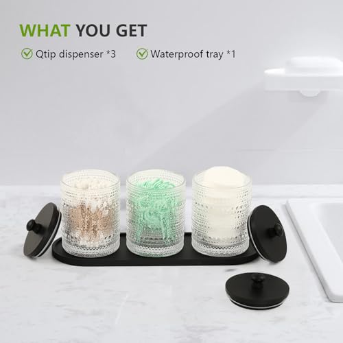 eggs sound 3 Pack Qtip Holder - Bathroom Organizers and Storage, Cotton Round Holder Floss Pick Holder Cotton Ball Holder with Tray, Glass Apothecary Jars with Lids, Cotton Pad Holder Set -clear b D - Image 2