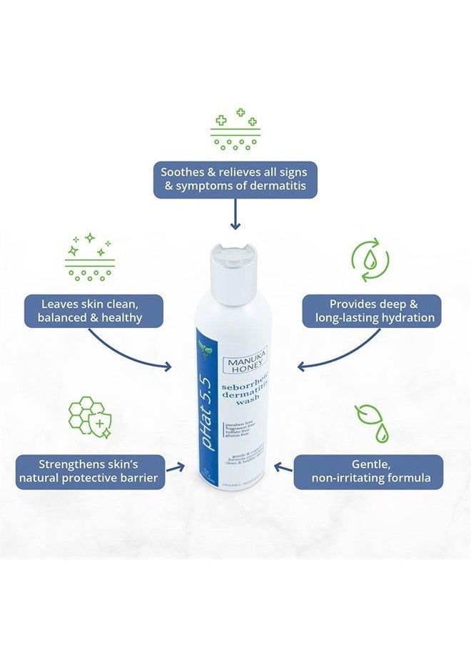 pHat 5.5 - Seborrheic & Atopic Dermatitis Gentle Face Wash with Manuka Honey - Natural & Organic Face Cleanser & Body Wash For Sensitive Skin - Hypoallergenic, Paraben Free & Sulfate Free Acne Face Wash (8 oz) - Image 1