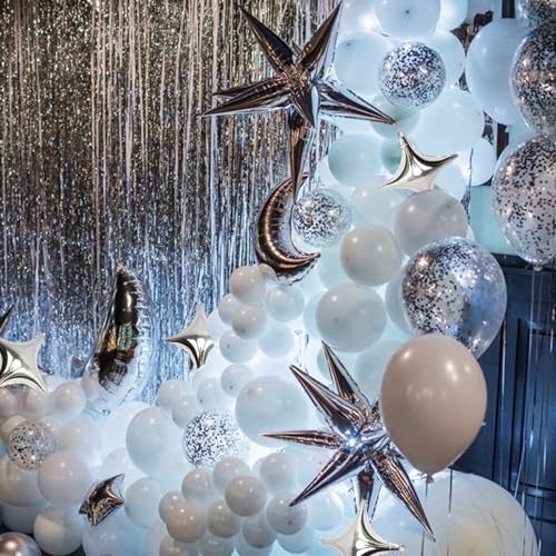 SONICEBUY Silver Star Foil Balloons Kit with 6 Pack 12 Point Star Balloons Starburst Cone Balloons Spike Balloons and 10Pcs Four Pointed Star Balloos for Wedding Baby Shower Photo Booth Birthday Party Supplies - Image 3