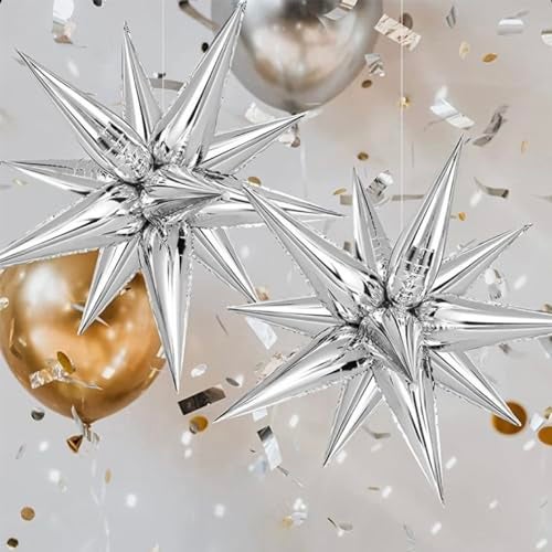 SONICEBUY Silver Star Foil Balloons Kit with 6 Pack 12 Point Star Balloons Starburst Cone Balloons Spike Balloons and 10Pcs Four Pointed Star Balloos for Wedding Baby Shower Photo Booth Birthday Party Supplies - Image 4