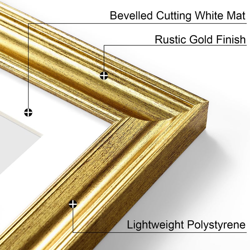 Vittanly 8x10 Picture Frames Set of 2, Ornate Vintage Photo Frame for Wall or Tabletop, Display 5x7 Pictures with Mat or 8x10 without Mat, Rustic Gold - Image 4