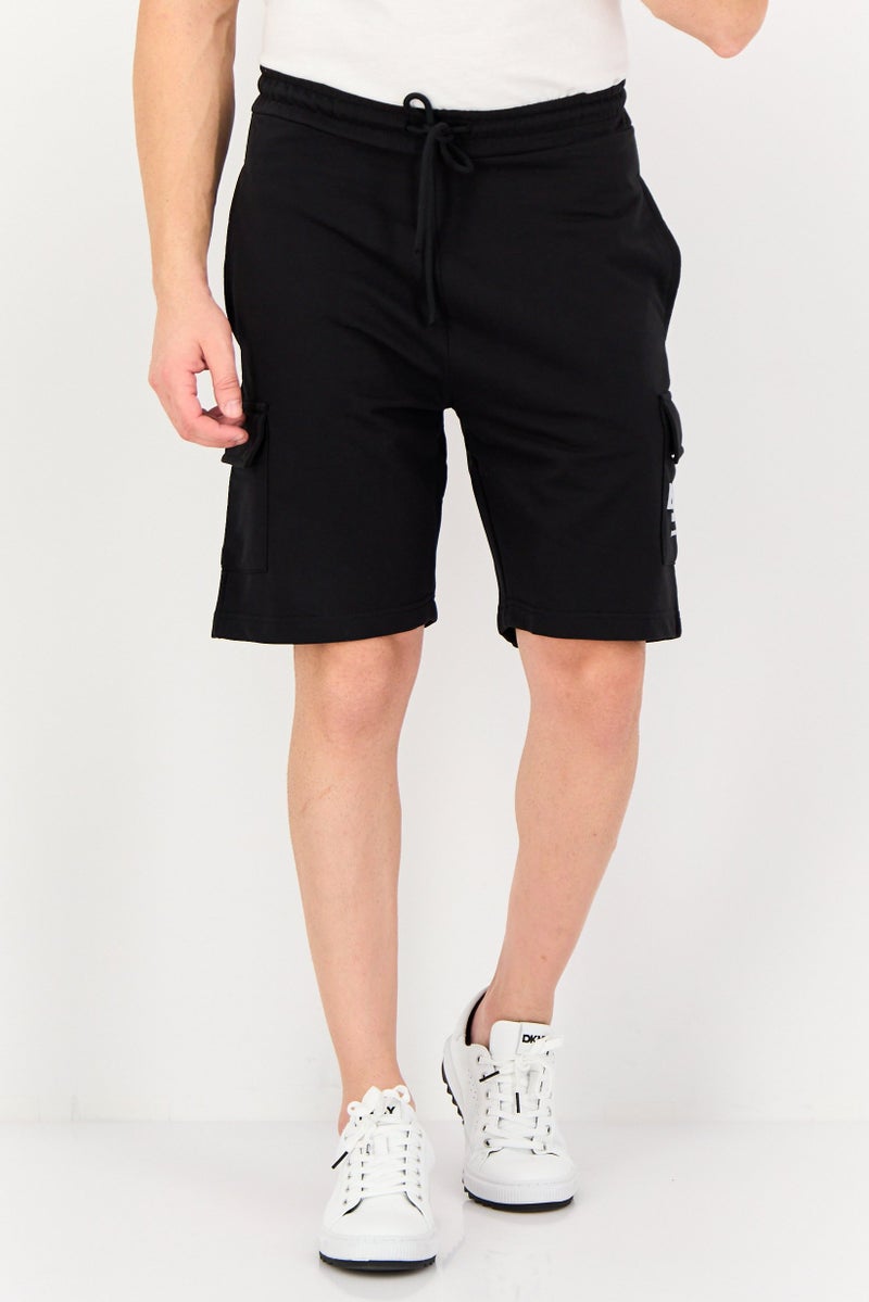 Blank Essentials Men Brand Logo Cargo Shorts, Black - Image 1