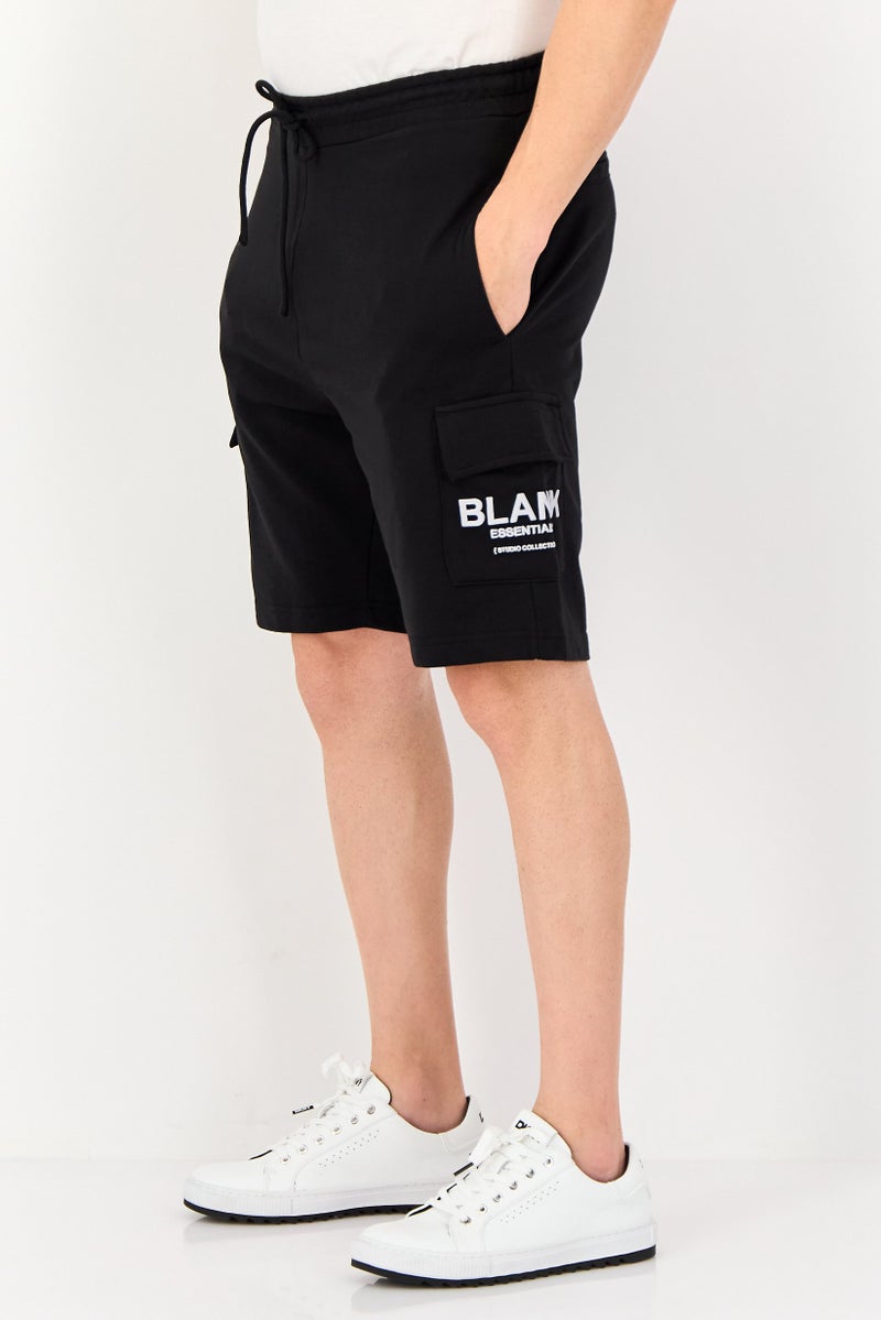 Blank Essentials Men Brand Logo Cargo Shorts, Black - Image 2